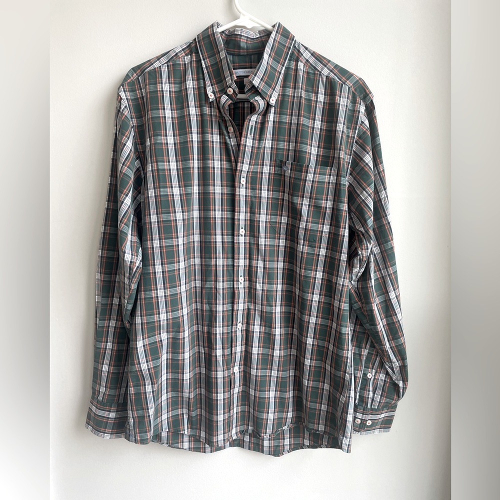 Men’s Southern Tide Green And Orange Plaid Button Down Shirt Tailored Fit Medium